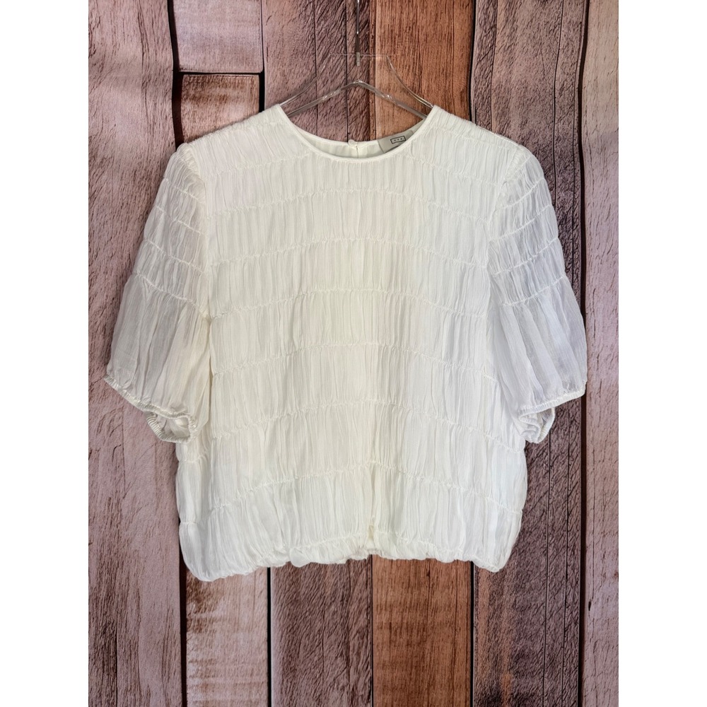 AYR The Shirr Thing Smocked Silk Cotton Blouse Ivory Minimalist Versatile Large